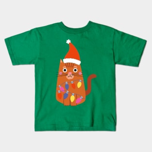 Tangled Christmas Cat Kids T-Shirt